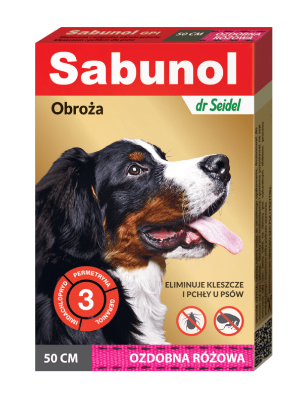 SABUNOL obroża ozdobna różowa przeciw kleszczom i pchłom dla psów 50cm